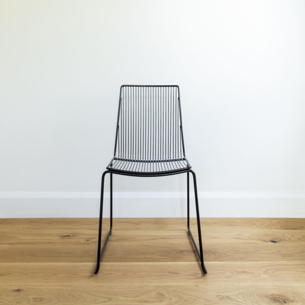 Front view of Black metal wire dining chair. Outdoor furniture. Devonport chair by Ico Traders.