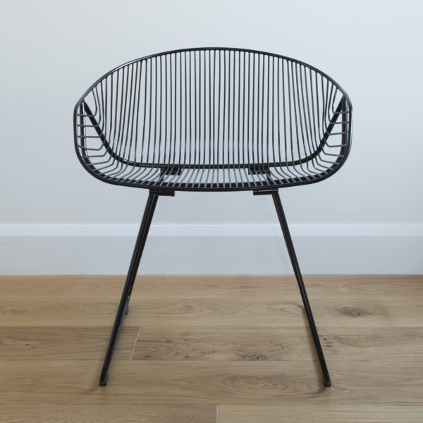 Black wire Portobollo chair. Mid century style outdoor dining, desk or cafe chair.