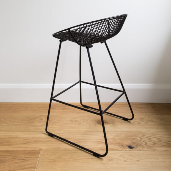 Black wire kitchen stool or barstool with rounded wire seat