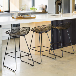 Black wire kitchen Rangitoto barstools and metal breakfast All Day Tray