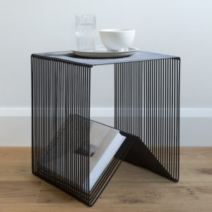 Black wire side table, square wire magazine rack. wire stool