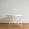 Outdoor metal table. White oneroa table by Ico Traders.