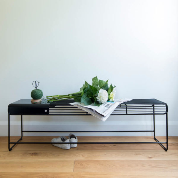 Black wire bench seat for indoor or outdoor use