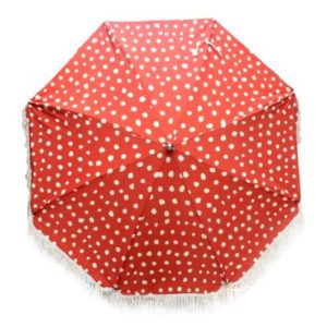Beach Sun umbrella with cotton fringe. Vintage Toadstool print