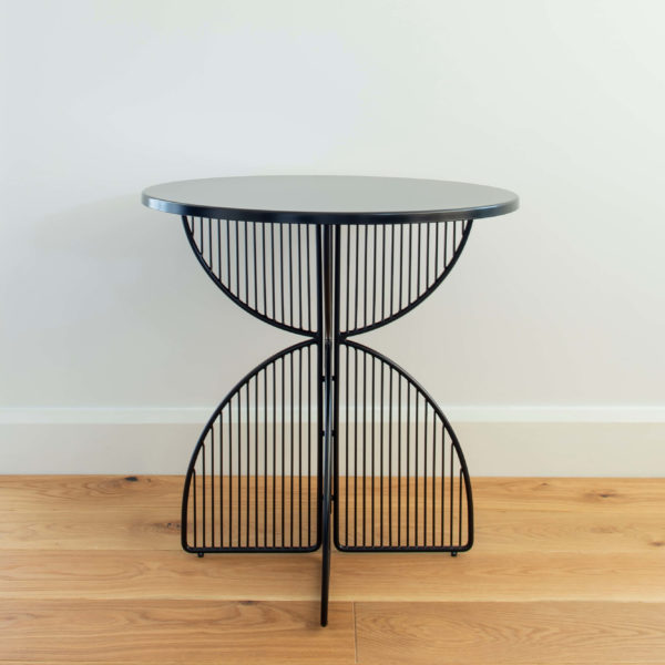 Side view of metal wire outdoor table in colour Black. Omaha cafe table by Ico Traders