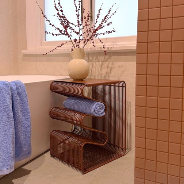 Chocolate red wire nesting side tables. The Bantay by Ico Traders