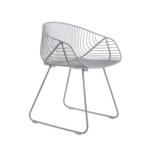 The Portobello Outdoor Dining Chair with low backrest, curved armrests, and sleek stainless steel frame, ideal for home or commercial use.