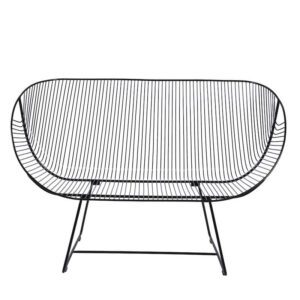 Outdoor stainless steel wire two-seater sofa with sleek design and optional seat pad.