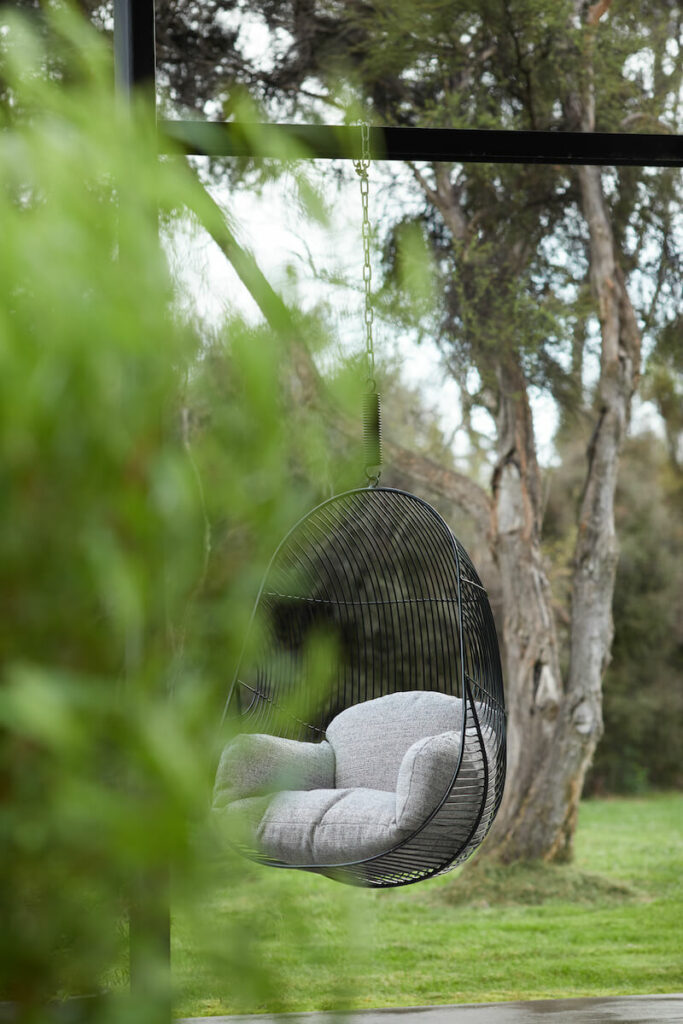 Ico Traders Hokianga hanging chair, stainless steel, outdoor furniture, indoor furniture, New Zealand design, interior design, homewares, architectural, outdoor cushion