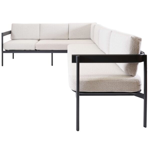 Stylish six-seat aluminium outdoor corner sofa lounge setting with 440gsm fade‑resistant cushions