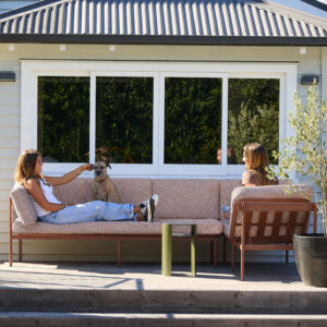 The Benson outdoor sofa by Ico Traders has a new designer fabric for the Mocha colourway, also available in fern and carbon