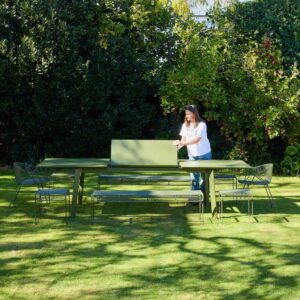 Large aluminium outdoor dining table Paloma extendable design seating eight to ten”