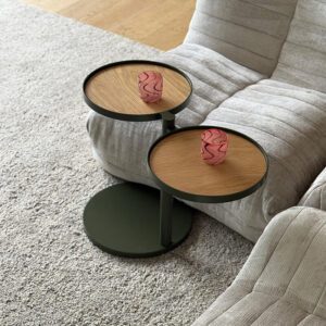 Indoor outdoor side table with removable oak tops. Made from Aluminium by Ico Traders