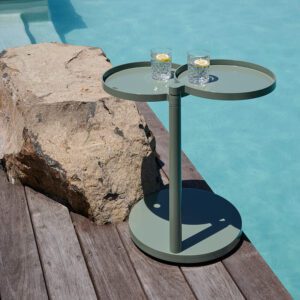 Outdoor side table NZ. Ico Traders' Aluminium Dotty table in Sage