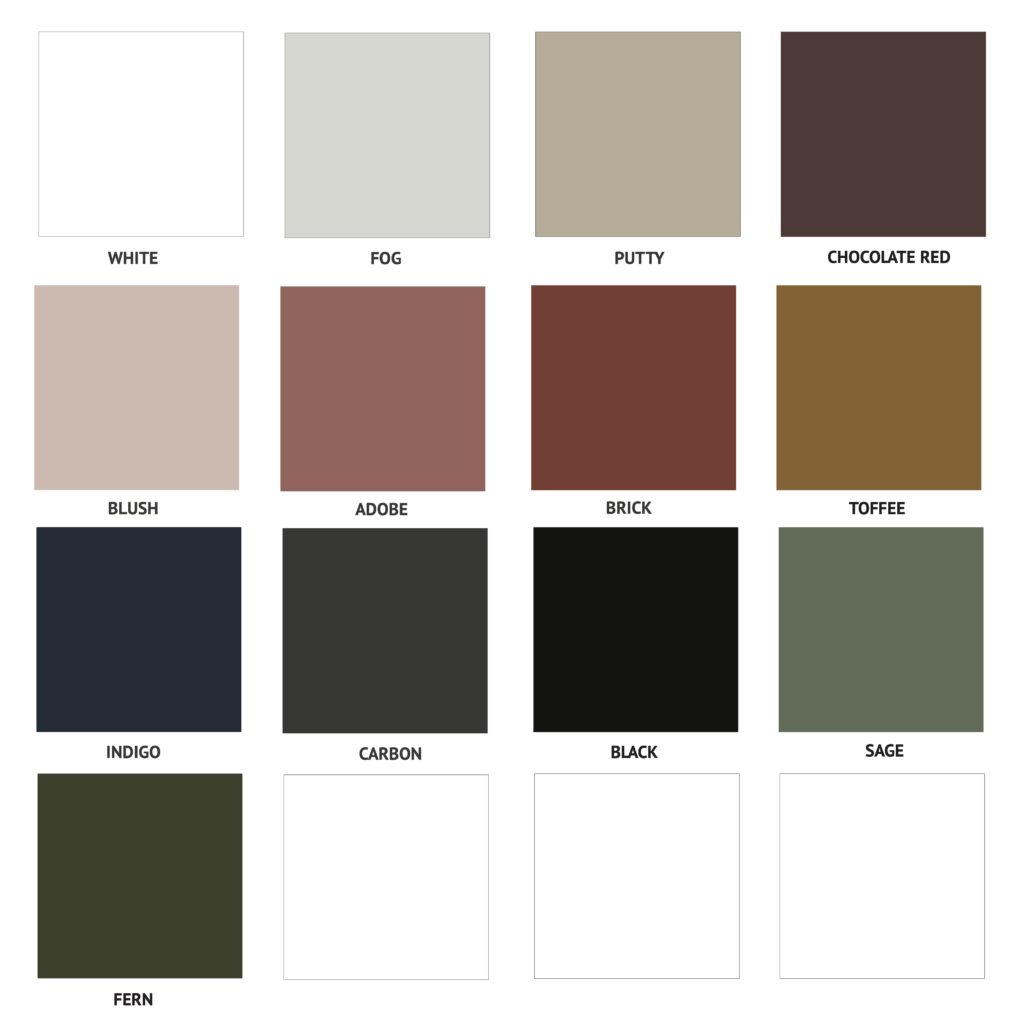 Ico Traders colour chart showing all the powdercoating colours available for their furniture range