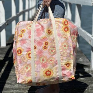 Canvas oversized Stuffer Bag in Marshmallow Fruitsalad print by Ico Traders