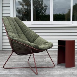 The Big Softie outdoor cushion sits inside the Piha Lounger. Made in New Zealand by Ico Traders