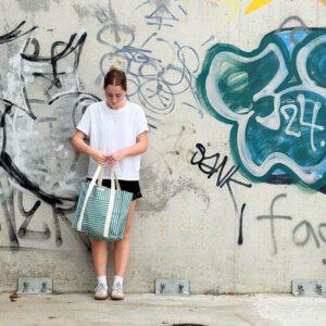 Ico Traders Market Bag in Akaroa striped design.