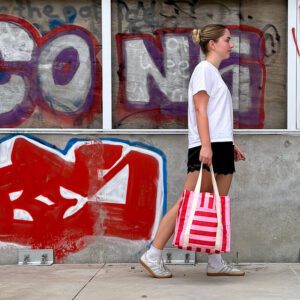 Ico Traders Market bag in Lebon Bon striped design.