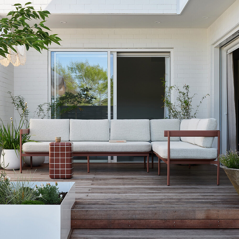The Benson Sofa by Ico Traders has an aluminium frame. It wont rust when left outside in New Zealand climate conditions